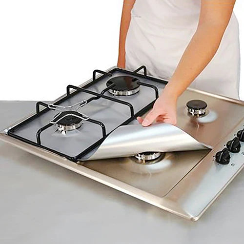 4pc Square Foil Gas Hob Protector Liner Reusable Easy Clean Protection Pad Gas Stove Stovetop Protector Kitchen Accessories