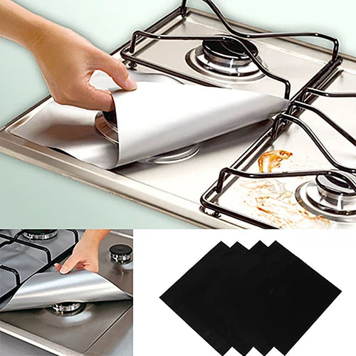 4pc Square Foil Gas Hob Protector Liner Reusable Easy Clean Protection Pad Gas Stove Stovetop Protector Kitchen Accessories